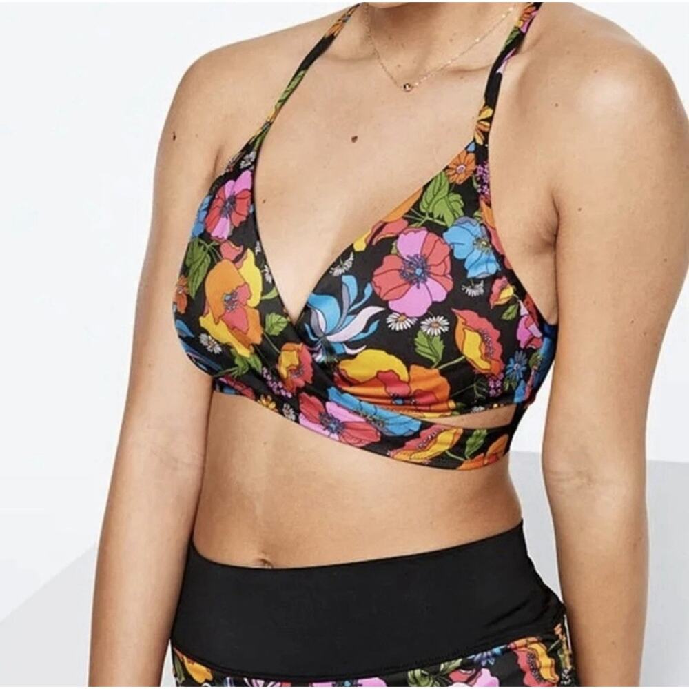 NWT Victorias Secret Pink Gym to Swim Bodywrap Top Floral Bikini Sports Bra XS